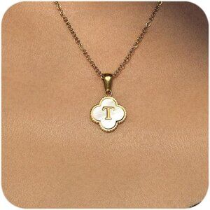 Personalized 14K Gold Plated Clover Initial Necklace - Dainty Women’s Jewelry